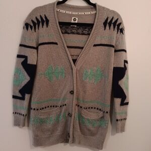 Roxy Women's Cardigan Sweater Aztec Southwestern Knit‎ Gray Mint XS